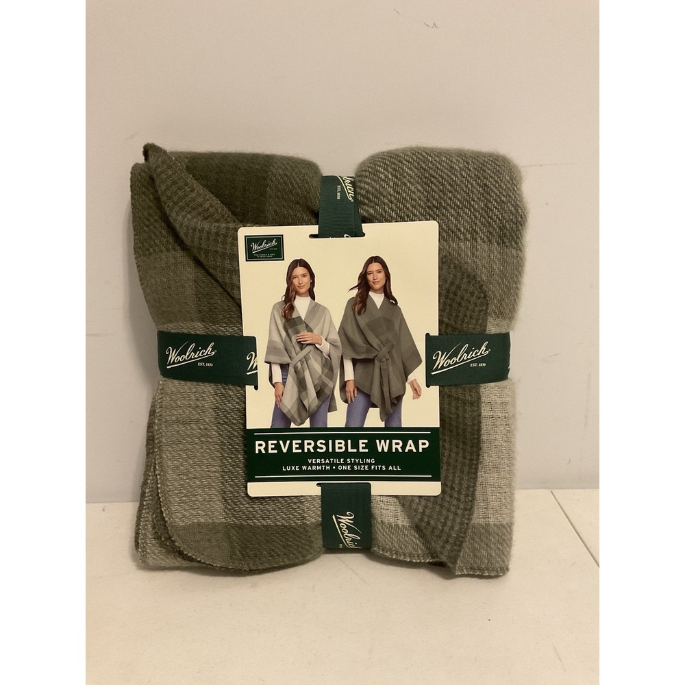 Woolrich Reversible Wrap Poncho Women's OS Green Glan Plaid Luxe Warmth Winter